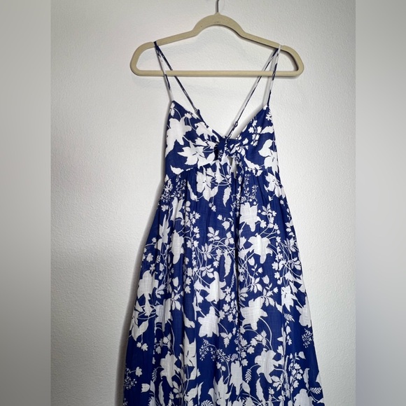Zara Floral Blue White Cotton Maxi Summer Dress - Picture 7 of 13